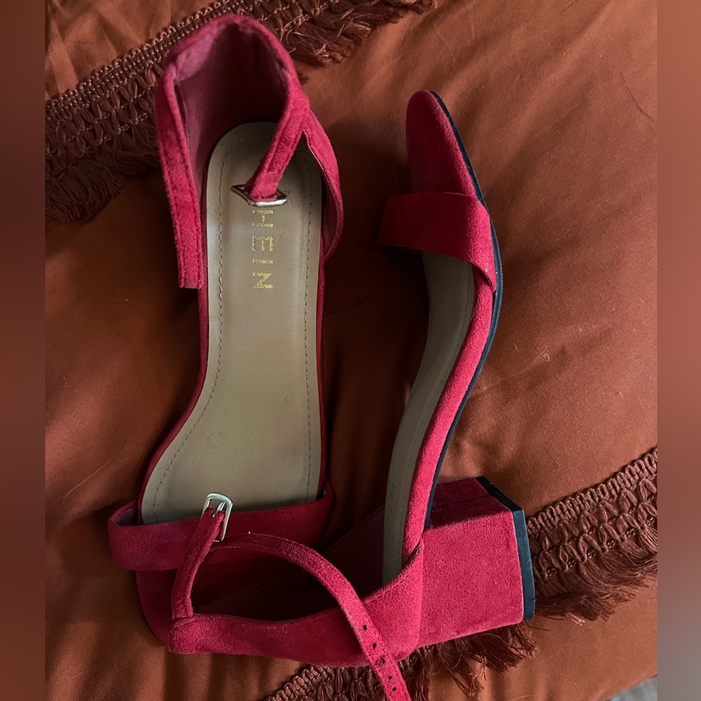 red chunky shirt heels